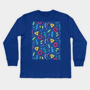 Blue Memphis Pattern Kids Long Sleeve T-Shirt